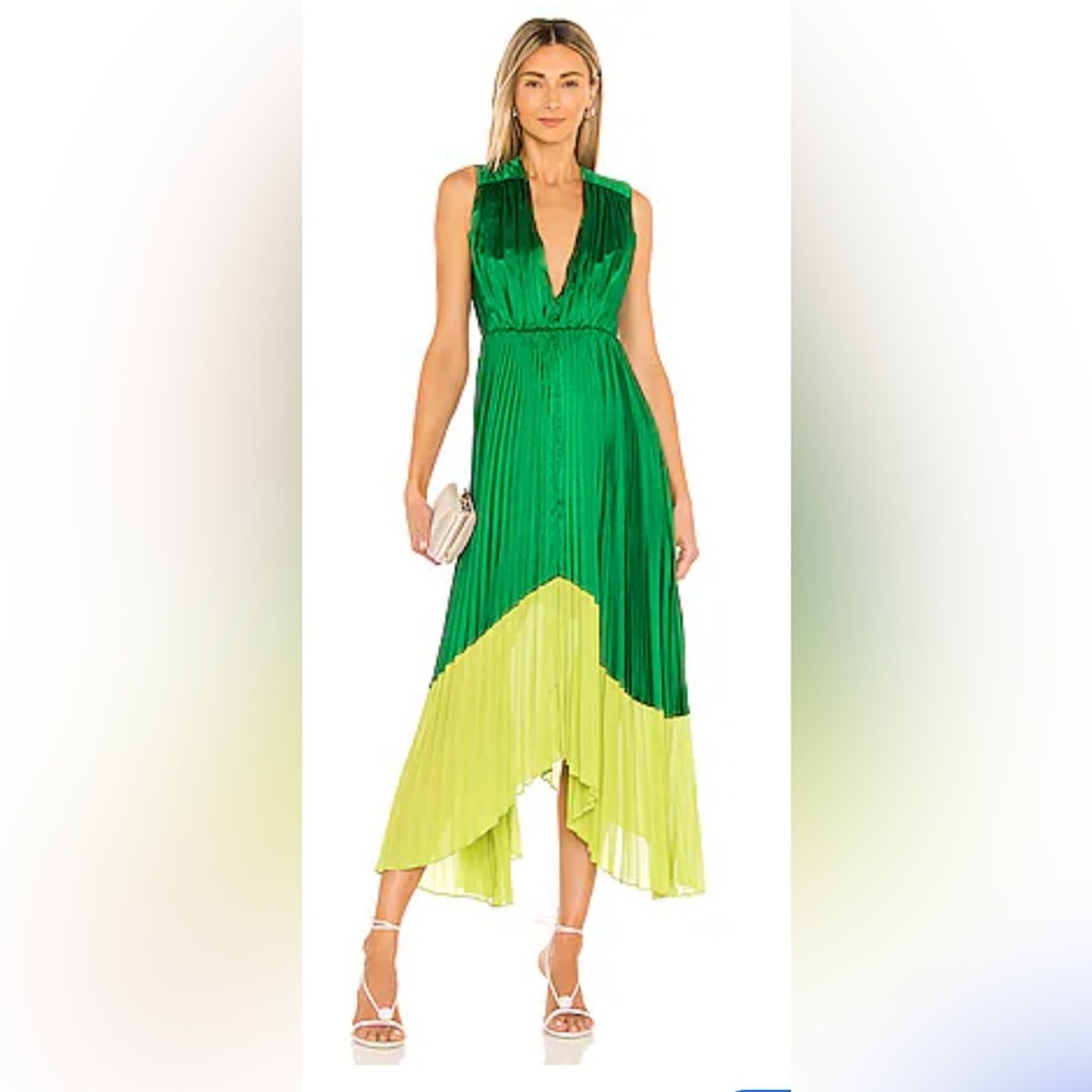 AMUR Green and Lime Pleated Maxi Dress